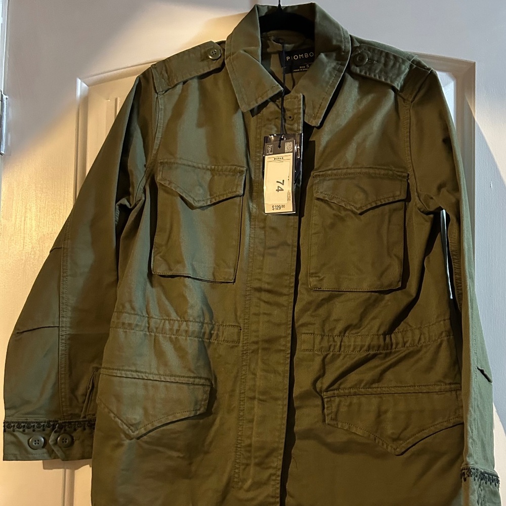 NWT Piombo Green Utility Jacket Cinched Pull String Waist